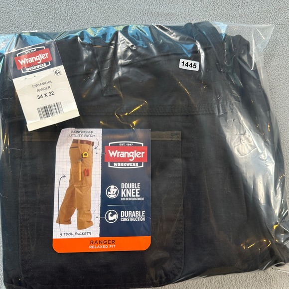 Wrangler Workwear Cargo Pants Mens 34x32 Black Ranger Relaxed Fit Double Knee - Picture 9 of 9